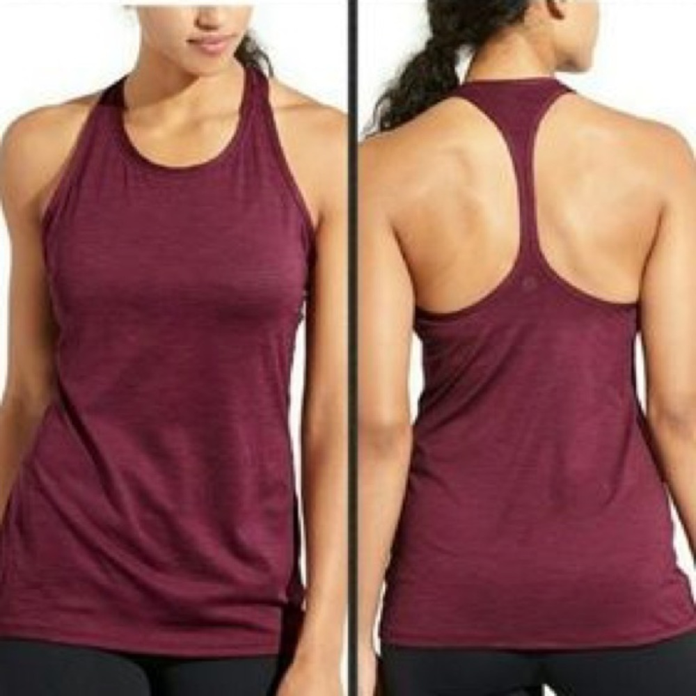 ATHLETA Maroon High Neck Shadow Stripe Chi Tank